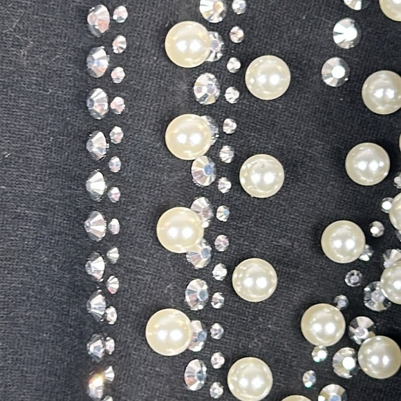 Ontwelfth Classic Embellished Pearl Rhinestone Short Sleeve Top XL Black - Picture 11 of 11
